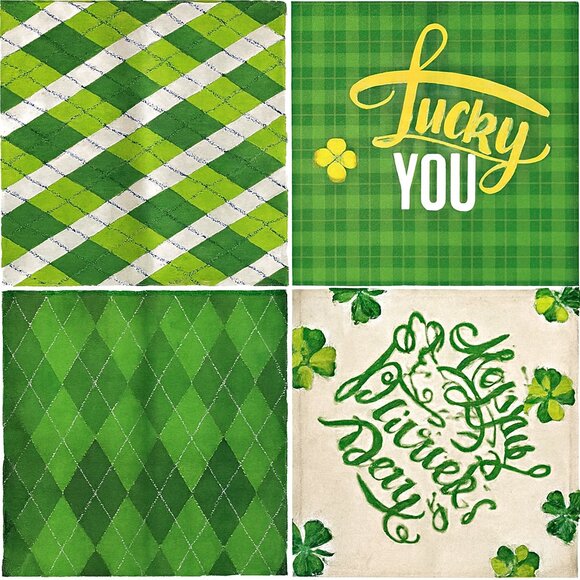 St. Patty’s Day 18x18 Pillow Covers – Green Plaid, Shamrock, Gnome – Set of 4 - Picture 3 of 10